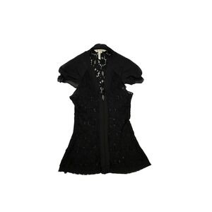 BCBGeneration Blouse Womens Extra Small Black Lace Sheer Flutter Sleeve Mob Wife